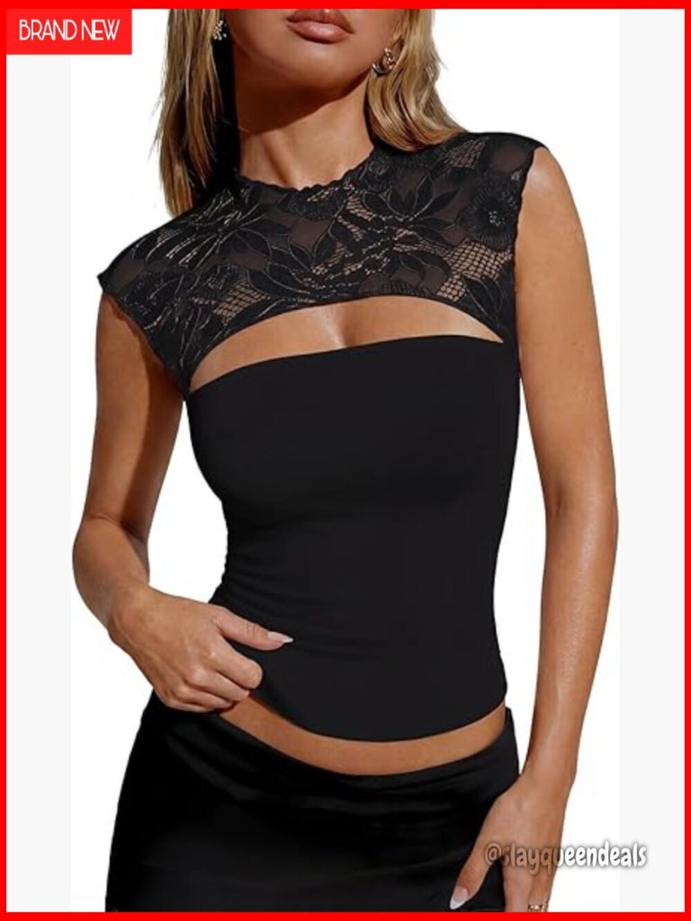 Lace Crop Top Sleeveless Crew Neck Slim Fit Y2K Night Out Tank